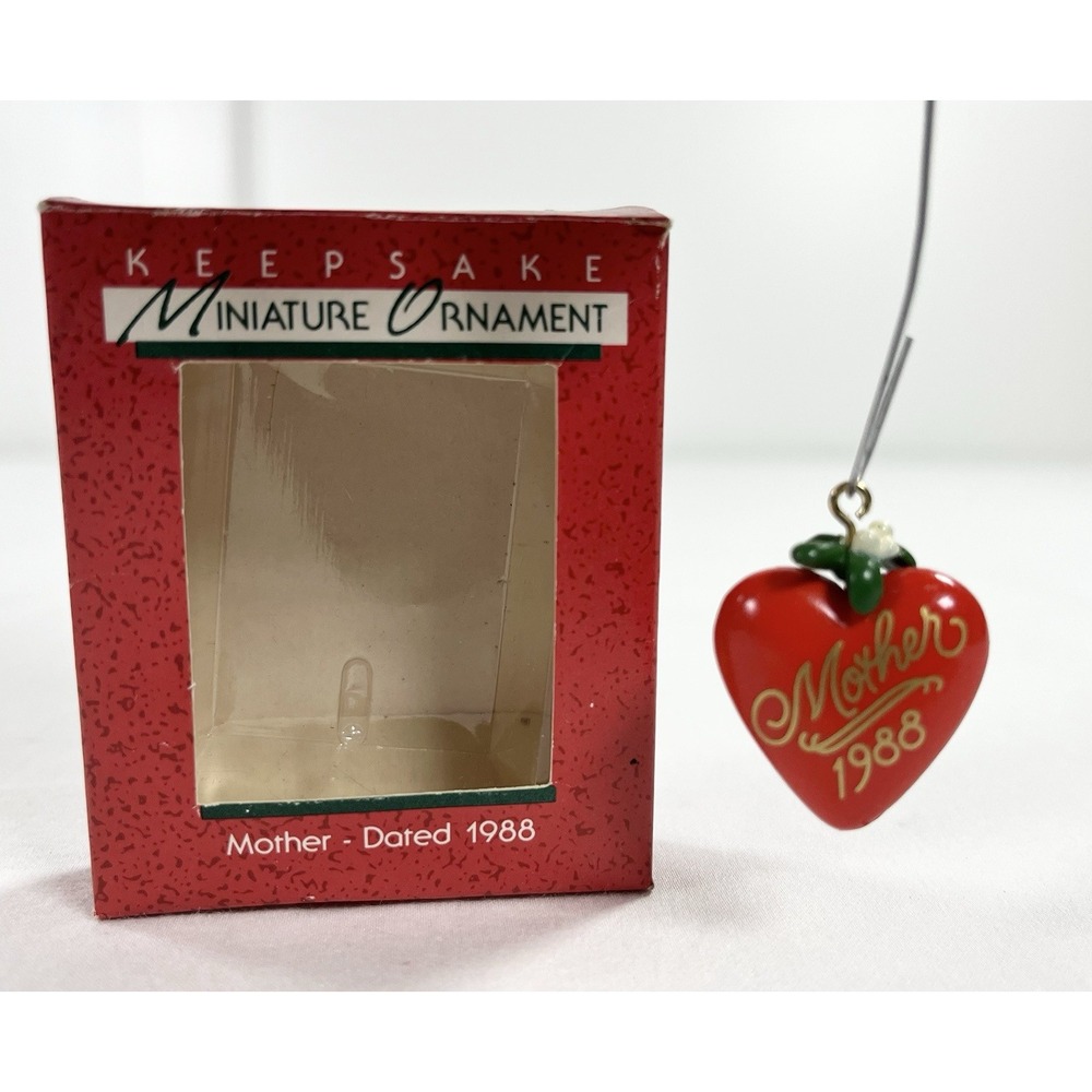 1988 Hallmark Mother Keepsake Miniature Ornament Red Heart Box QXM5724 Vintage